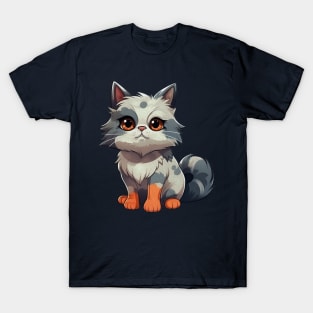 Cartoon white and grey fluffy cat T-Shirt